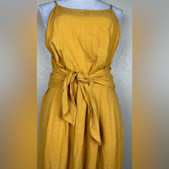 Paper Crane Yellow Linen Jumpsuit, Tie Front Jumper Size Large, Mustard Yellow - Picture 4 of 14